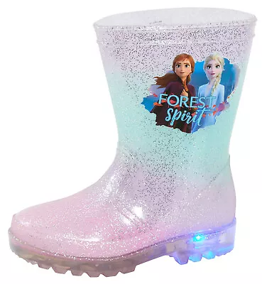 Disney Frozen 2 Girls Light Up Wellington Boots Elsa Anna Flashing Snow Wellies • £16.95