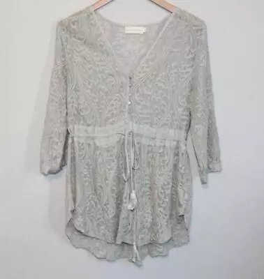 4 Love & Liberty Johnny Was Silk Lace Blouse Sheer Sage Top Size Small H11903 • $40.79