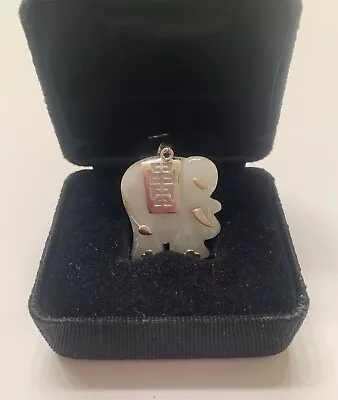 Vintage Sterling Light Green Jade Elephant Pendant EXCELLENT CONDITION • $23.99