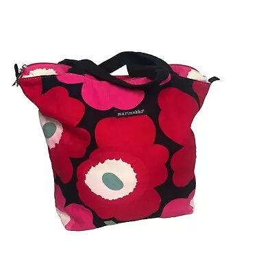 Marimekko Floral Pink Poppy Zip Top Canvas Tote Bag Cancer Awareness Barbiecore • $20
