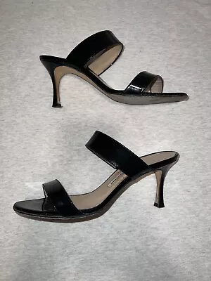 Manolo Blahnik Size 38 Black Patent Leather Heeled Sandal • $85