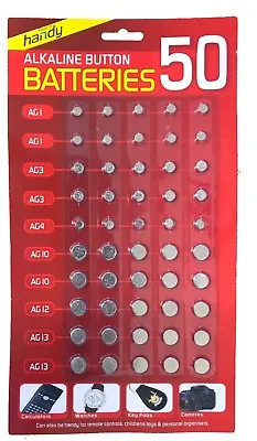 50 Replacement Handy Set AG1341012 And 13 Alkaline Button Cell  Battery Pack • £2.95