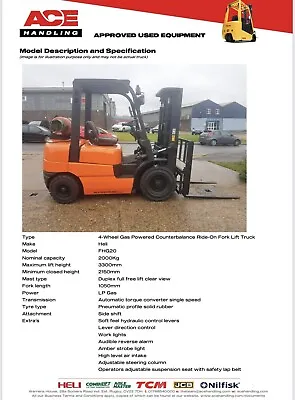 £6995 • Buy Heli FHG20 Container Spec Gas Forklift Hire-£47.50pw Buy-£6,995 HP-£34.93pw 