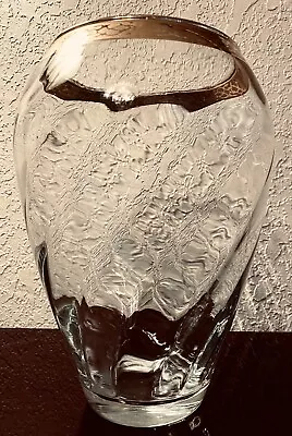 Pasabahce Gold Encrusted Large Art Deco Swirl Crystal Vase 1980’s Vintage • $35