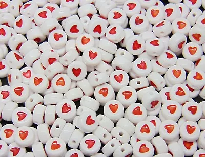 7mm Red & White Heart Coin Spacer Beads Letter Alphabet Style Jewellery Kids  ML • £5.95