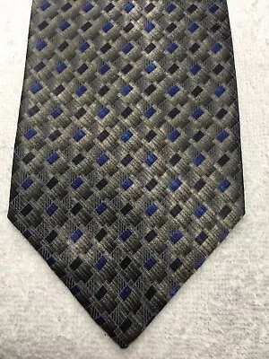 Martin Wong Mens Tie Gray With Blue And Black  4 X 60 • $19.77