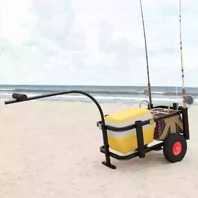 Practical Fishing Trolley Beach Trolley Cart Camping Wagon For Sand Black Steel • $189.05