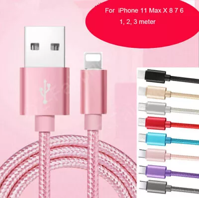 IPhone 13/12/11 Pro MAX XR X 7 8 Plus Braided USB Data Charger Cable 2m 3m • $4.40