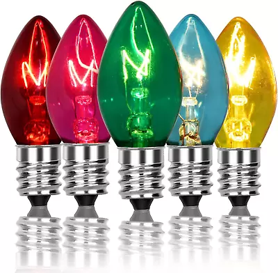 C7 Multicolor Christmas Replacement Bulbs 25 Pack Vintage Outdoor Light Bulbs F • $20.33