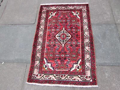Vintage Hand Made Traditional Rug Oriental Wool Red Small Rug 123x66cm • £95