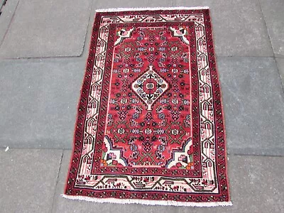 Vintage Hand Made Traditional Rug Oriental Wool Red Small Rug 123x82cm • £95