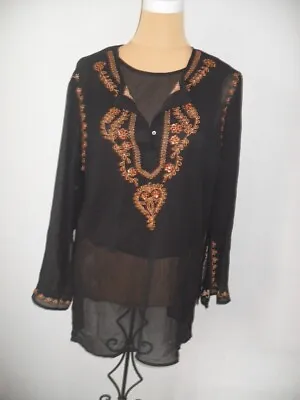 £4.65 • Buy Black Embellished Kaftan Tunic And Vest Top By Ninety Size L (14-16)