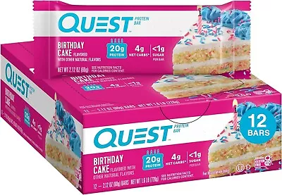 Quest Nutrition Birthday Cake Protein Bar High Protein Low Carb Keto Friendly-Au • $57.88