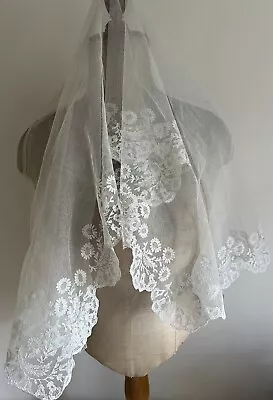 Antique Victorian Brussels Lace On Net Bonnet Veil • £110