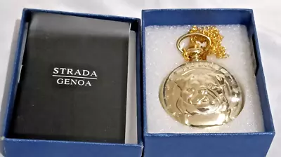 STRADA GENOA Pug Full Hunter Quartz Pocket Watch & Chain - New & Working • £12