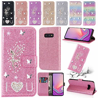 $21.99 • Buy For Samsung Note 10+ S10e S9 S8 Plus S7 A8+ Girl Glitter Pearl Wallet Case Cover