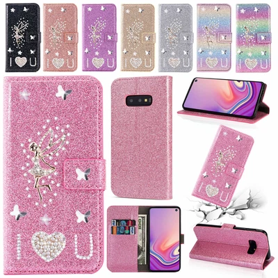 $20.23 • Buy For Samsung Note 10+ S10e S9 S8 Plus S7 A8+ Girl Glitter Pearl Wallet Case Cover