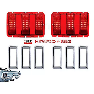 68 Ford Mustang Red LED Sequential Tail Brake Light Lamp Lens & Bezels Kit 1968 • $219.95