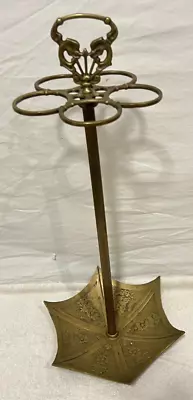 Brass Umbrella Cane Stand Holder Dragon Gargoyle 5 Ring 27  High Parasol Vintage • $89.99