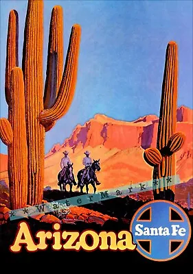 Arizona 1949 Santa Fe Railroad Vintage Poster Print Western Desert Saguaro Art • $21.58