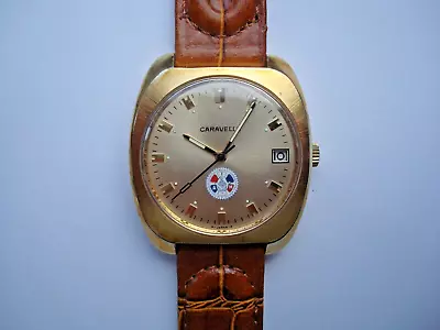 Caravelle N7 Masonic Logo Men's Watch Manual Wind Up 7j. 11DP Date New Band Runs • $150