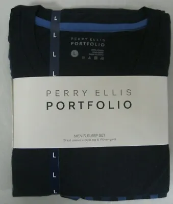 NEW Perry Ellis Portfolio Men's Sleep Set - Large  Navy/ Plaid  Retail $60 (1061 • $19.99