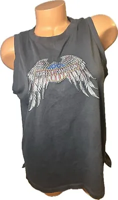 HARLEY DAVIDSON Women’s Muscle Tank Top Gray L Embroidered Eagle! • $25.20