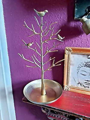 Antique Style Metal Birds On A Tree Jewellery Holder Display In Antique Gold • £7.95