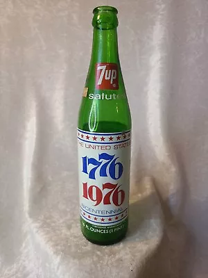 Vintage 7Up Commemorative Bottle United States Bicentennial Green Liberty Bell • $10.49