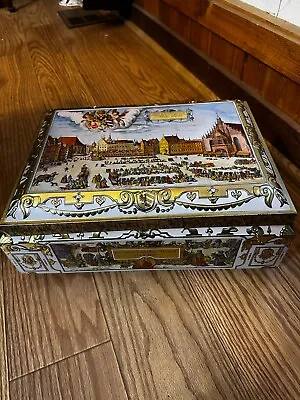 Vintage E Otto Schmidt Tin Large Cookie Box German Lebkuchen Nurnberg Gold HTF • $43.50
