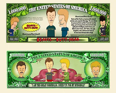 Beavis Butt-Head Million Dollar Bill Play Funny Money Novelty Note + FREE SLEEVE • $1.69