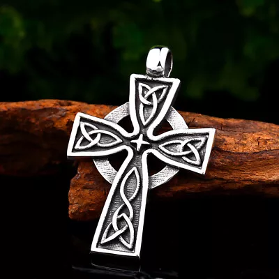 Mens Celtic Cross Pendant Necklace Trinity Knot Jewelry Silver Box Chain 24  • $16.99