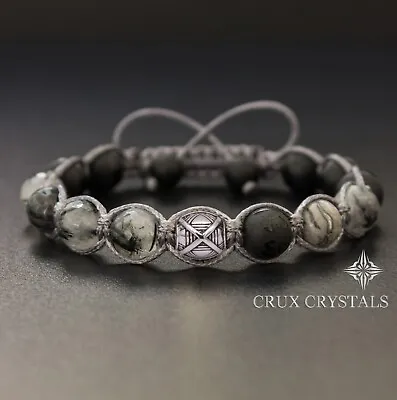 Men's Quartz & Black Onyx Gemstone Beaded Bracelet Yoga Crux Crystals Shamballa • $46