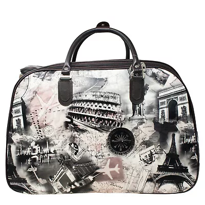 Unisex Printed Wheeled Trolley Bags Holdall Hand Luggage Weekend Handbag Bags • £22.94