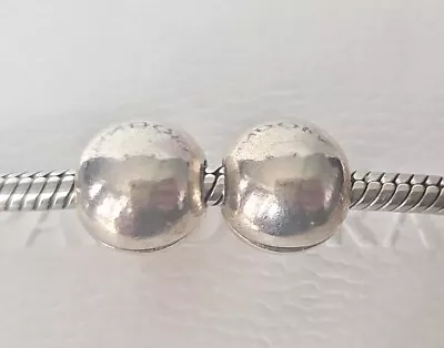 Genuine Pandora Bracelet Charm - Silver Plain Ball Stopper Clips X2 S925 ALE • £9.51