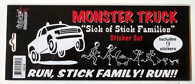 Monster Truck Sticker Stick Figure Family Pets Running Windows Set White Decal • $5.99