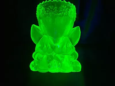 Green Uranium Glass Bunny Rabbit Egg Cup. • $90