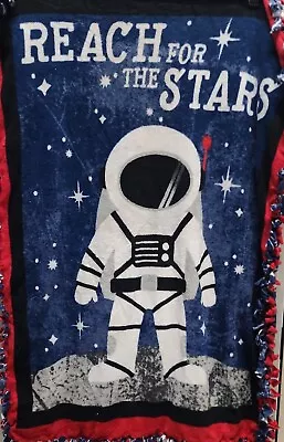 Reach For The Stars Astronaut Space Star Blanket Moon Handcrafted Fleece 40x52  • $25