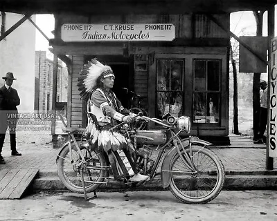 Native American Indian On Indian Motorcycle 1910 Vintage Photo Wall Art Print • $11.95