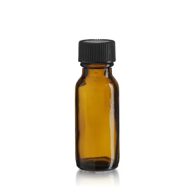 AMBER Boston Round Glass Bottles 1/2 Oz/15 ML W/Black Cone Lined Caps 6-144 Pcs • $9.99