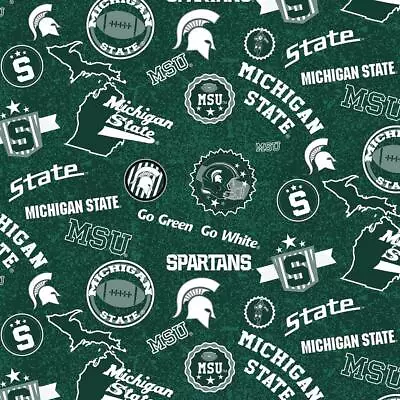 NCAA Michigan State University Home State MIST-1208 Cotton Fabric By The Yard • $19.95