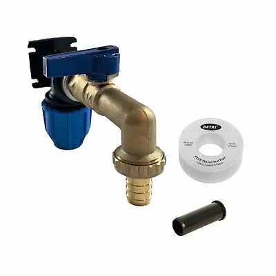 20mm MDPE Compression Wall Plate Elbow & 1/2  Brass Lever Handle Garden Tap Kit • £18.59