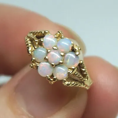 Vintage Solid 14k Yellow Gold GENUINE Natural Opal Flower Cluster Ring Sz4.25 • $250