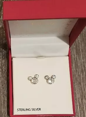 Authentic Disney Mickey Minnie Mouse Stud EARRINGS CZ Crystals Sterling Silver  • $34.99