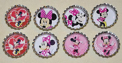 'SET OF 8'   MINNIE MOUSE PINK   Inspired  HAIRBOW BOTTLECAPS! FAST SHIPPING! • $5.60