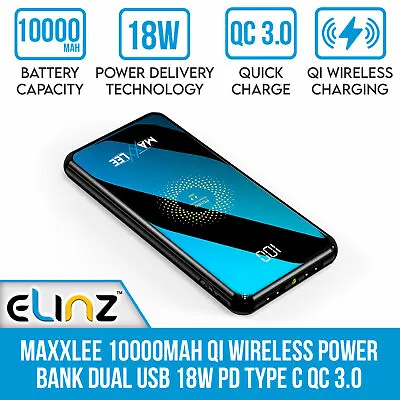 $43 • Buy Maxxlee 10000mAh Qi Wireless Power Bank Dual USB PD Type-C QC 3.0 Fast Charging