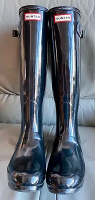 £65 • Buy Hunter Original Tall Black Gloss  Wellies Wellington Rubber Boots UK6