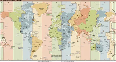 Standard Time Zones Of The World Map Timezone School Wall Art Poster Print Decor • $13.95