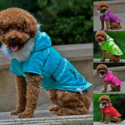 Waterproof Warm Pet Dog Hooded Coats Jacket Outdoor Clothes Winter Puppy Coat UK • £7.59