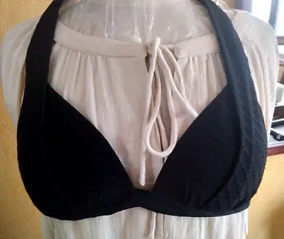 CUPSHE Women BLACK Bikini Halter Neck Self TiePadded Bra Patterned Medium  12 • £18